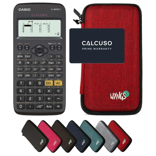 CASIO fx-82DE X Classwiz Taschenrechner mit WYNGS Schutztasche Rot - Taschenrechner für Mathematik mit über 310 Funktionen, inklusive robuster WYNGS Schutztasche für optimalen Schutz und sichere Aufbewahrung.