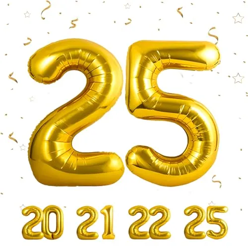 Geburtstag zahlen luftballon 25 jahre | Folienballon Gold- Folienballon in 40"-101cm Geburtstagsdeko - Ballon Zahl Deko zum Geburtstag fliegt mit Helium für Mann Frauen 25.Geburtstags