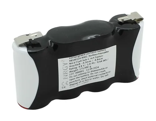Notleuchtenakku NiMH 4,8V 1800mAh F1x4 Sub-C - Hochwertiger Notleuchtenakku NiMH 4,8V 1800mAh für zuverlässige Sicherheitsbeleuchtung. Ideal für den schnellen Austausch in Notleuchten. Sorgen Sie für die Funktionsfähigkeit Ihrer Beleuchtung und vermeiden Sie Ausfälle.