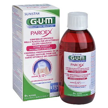 Gum Paroex Behandlung Colutorio 300ml - Mundspülung mit 0,12% CHX, alkoholfrei und zuckerfrei. Reduziert bakteriellen Zahnbelag und schützt das Zahnfleisch für optimale Mundgesundheit.
