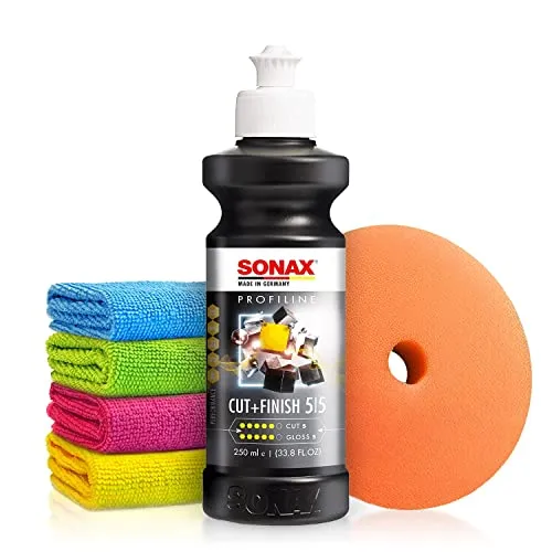 Autopolitur Set: Sonax Profiline Cut+Finish One-Step Politur (250ml) - Innovative Politur zur schnellen Beseitigung von Fehlstellen - Auto polieren, Schleifpolitur, Glanzpolitur | 6-teilig