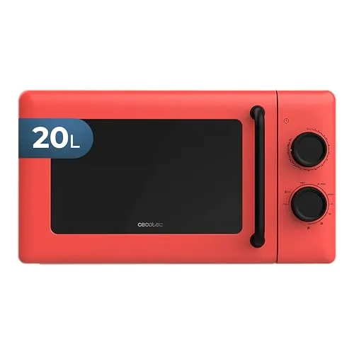 Cecotec Mechanische Mikrowelle mit Grill 20L Proclean 3110 Rot - Mikrowelle mit 20L Fassungsvermögen, 700W Leistung, 800W Grill und 30-Minuten-Timer. Ideal für knusprige Ergebnisse und farbenfrohes Design, das Ihr Zuhause aufwertet.