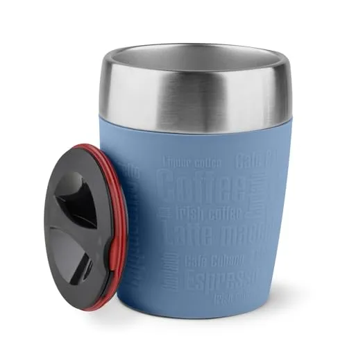 Emsa Travel Cup 0,2 Liter - Doppelwandiger Edelstahl, Aquablau - Der perfekte Begleiter für unterwegs – hochwertiger, vakuumisolierter Trinkbecher aus Edelstahl (200 ml) mit praktischem Drehverschluss und angenehmem Silikon-Sleeve. Ideal für Kaffee und Snacks!