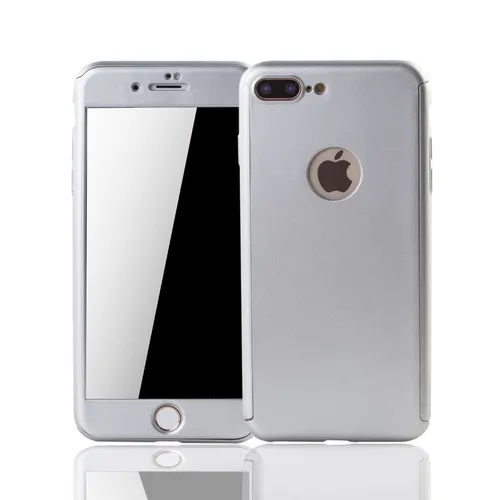 Handyhülle Schutz Case für Apple iPhone 8 Plus Full Cover Displayschutz Silber