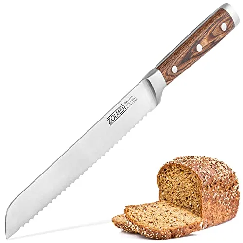 ZOLMER® Brotmesser - Extra scharfes Wellenschliff Messer - Brotmesser aus hochwertigem Edelstahl mit ergonomischem Pakkaholzgriff für sicheres und komfortables Schneiden - Ideal für Brot, Obst und Gemüse.