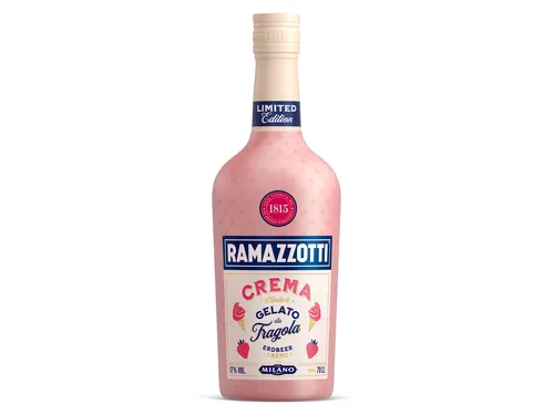 Ramazzotti Crema Gelato alla Fragola 0,7l - Fruchtiger Likörgenuss - Likör mit 17% Alkohol, perfekt für Cocktails oder als Dessert-Topping, cremig und fruchtig im Geschmack.