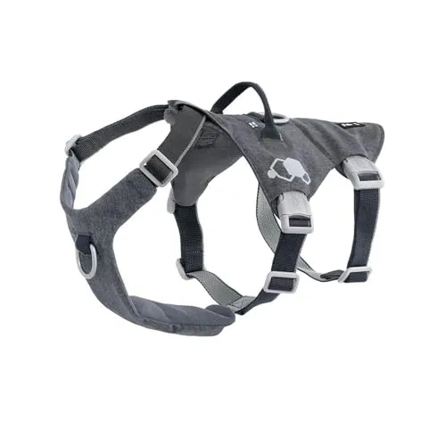 Hurtta Safeguard Hundegeschirr ECO (BlackBerry, schwarz, 75-95 cm) - Weiteres Autozubehör mit verstellbaren Gurten und robustem Sicherheitsgriff für optimale Kontrolle. Reflektierende Aufdrucke sorgen für Sicherheit bei schlechten Lichtverhältnissen.