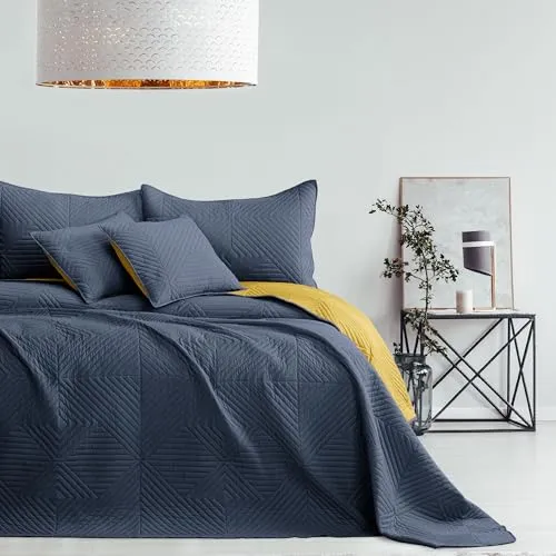 AmeliaHome Tagesdecke anthrazit honiggelb 200x220 - Zweiseitige Ultrasonic Steppung, ideal für jedes Wohnambiente. Pflegeleicht und als perfektes Geschenk geeignet. Größe: 200x220 cm.