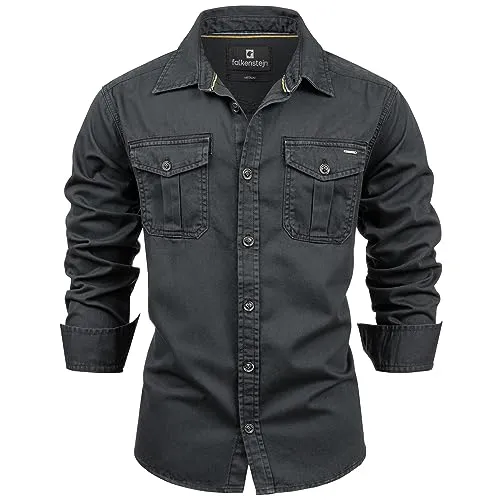 FALKENSTEJN Langarmhemd Herrenhemd Riccaldo - 100% Baumwolle in Schwarz - Elegantes Herrenhemd aus 100% Baumwolle im Vintage-Stil, perfekt für formelle Anlässe oder lässige Outfits. Erhältlich in 3 Farben.