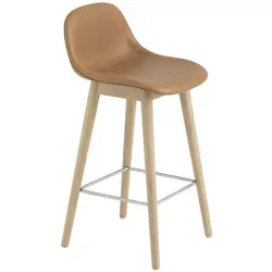 Muuto Fiber Barhocker mit Rückenlehne, wood base, höhe 65 cm, refine leder cognac / eiche