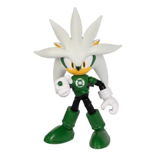 Sonic The Hedgehog DC x Sonic Silver als Green Lantern, 13 cm große Actionfigur, offiziell lizenziert von Jakks Pacific, hochbewegliches und detailliertes Design, Sammlerverpackung