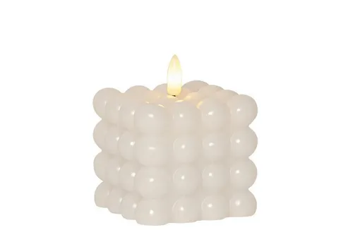 MARELIDA LED-Kerze LED Kerze Bubble Würfel Cube Kerze Echtwachs H: 9,5cm Timer weiß