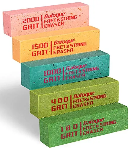 Gitarren Bundradierer Set, Bundfeile für Gitarre, Schleifgummi Gotarre, Gitarre Bund Polieren, Gitarren Politur, Fret Polishing Rubber, Poliergummi 5er Pack (180 & 400 & 1000 & 1500 & 2000 Körnung)