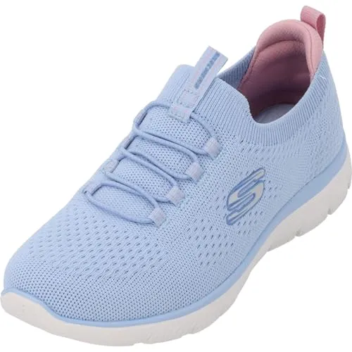 Skechers Summits Top Player Damen Sneaker, Light Blue Knit Multi Trim, 43 EU - Damen-Sneaker mit leichtem Funktionsmesh-Obermaterial und bungee-schnürung für optimalen Tragekomfort. Flexible, stoßdämpfende Zwischensohle und Gummilaufsohle für besten Halt.