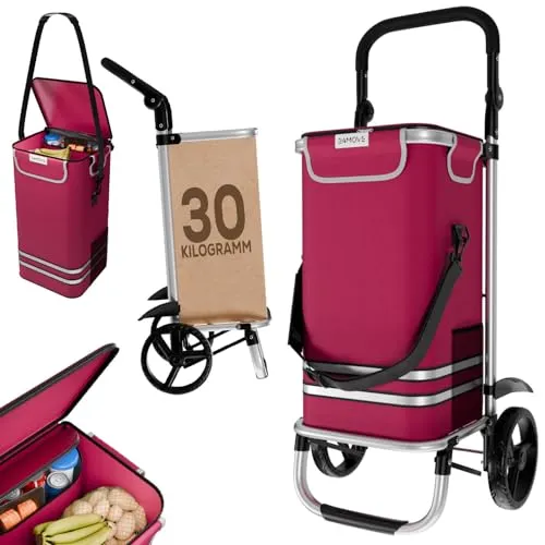 24MOVE® Einkaufstrolley Vehlo – Klappbar mit 55L und Kühlfach - Einkaufstrolley mit 3in1-Funktion: Faltbar, Sackkarre und Tasche. Bis 30kg belastbar, wasserabweisend und ideal für alle Einkäufe.