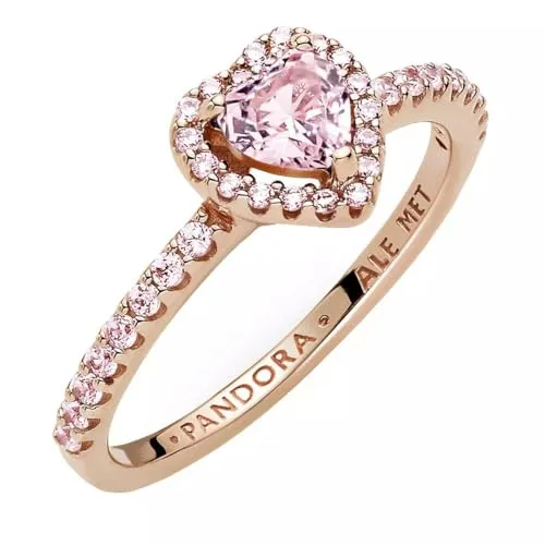 PANDORA ROSE Timeless Ring "funkelndes Herz" 14k rosévergoldet, rosa Kristall, Zirkonia 188421C04 58