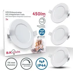 Einbauspot 100mm 3er Set - 230V, 6W, 450lm, LED, dimmbar, IP44, warmweiß, weiß - Weiß