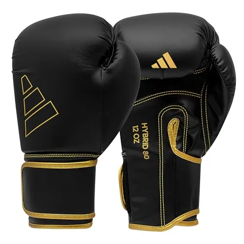 adidas Hybrid 80 Boxhandschuhe, Schwarz/Gold, 10 oz EU - Punchinghandschuhe mit mehrlagiger Polsterung für optimale Dämpfung und AEROREADY-Technologie zur Feuchtigkeitsregulierung, ideal auch für Anfänger.