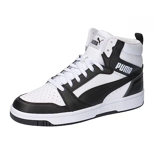 PUMA Unisex Rebound V6 Sneaker - Stylischer Komfort in Weiß und Schwarz - Herren-Sneaker mit mittelhohem Schaft und softfoam Einlegesohle für optimalen Tragekomfort, ideal für den Alltag und sportliche Aktivitäten.