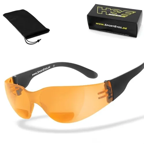 HSE® SportEyes® | BIFOKAL: +2,50 DIOPTRIEN | Sportbrille mit Lesehilfe | HLT® Kunststoff-Sicherheitsglas nach DIN EN 166 | Sportbrille, Fahrradbrille mit Nahsichtkorrektur | Brille: Sprinter 2.3