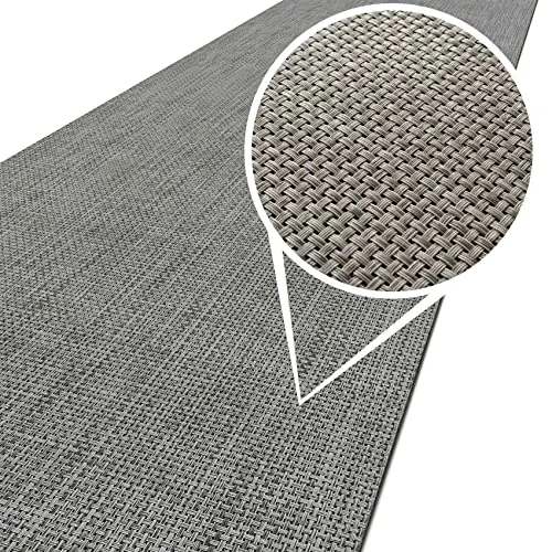 ANRO TATAMI Küchenläufer 50x120 cm - Grau - Hochwertiger Outdoorläufer in Rattanoptik, ideal für Küche und Flur. Pflegeleicht, trittschaalldämmend und für Fußbodenheizung geeignet.