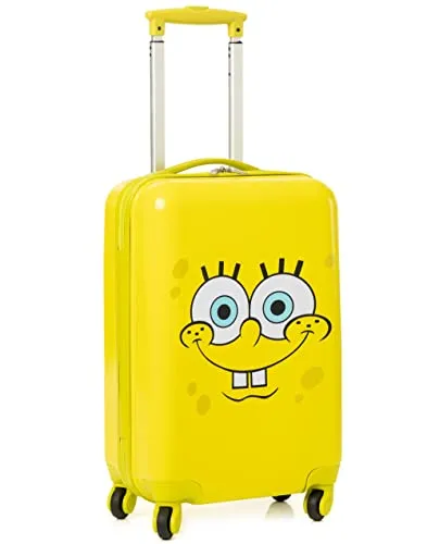 SPONGEBOB SQUAREPANTS Kabinenkoffer für Kinder und Erwachsene | Frauen und Teenager Gelber Charakter Kleiner Hartschalen-Trolley mit ausziehbarem Griff | Spongebob Merchandise Geschenke