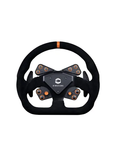 Simucube Tahko GT-21 Wireless Lenkrad - Black Edition - Hochwertiges 320 mm Lenkrad aus CNC-bearbeitetem Stahl mit Veloursleder, ideal für vielfältige Rennsportanwendungen. Ausgestattet mit zwei verstellbaren Schaltwippen und zehn Tasten für präzise Steuerung.