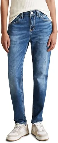 Marc O'Polo Denim Damen Boyfriend Jeanshose mit Stretch, Blau (Mid Blue Marble) - Jeans für Damen im Boyfriend Fit, ideal für Alltag und Freizeit, mit hohem Tragekomfort dank elastischem Stretch-Anteil und nachhaltigen Materialien.