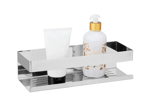 WENKO Turbo-Loc® Wandablage Mod. Genova Shine - Elegante Badablage mit Turbo-Loc®-Befestigung, einfach ohne Schrauben montierbar. Ideal für Pflegeprodukte, rostfreier Edelstahl, 10 Jahre Garantie.