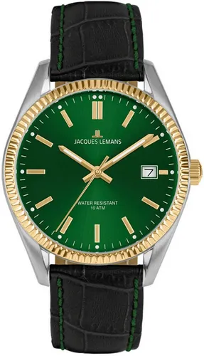 JACQUES LEMANS Damenuhr 'Jubiläums Kollektion 50 Jahre' - Elegante Armbanduhr für Damen mit 34 mm Edelstahlgehäuse, 10 ATM wassergeschützt und stilvollem grünen Zifferblatt. Ideal für besondere Anlässe.
