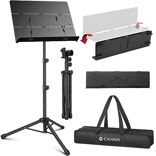 CAHAYA Dreifach-Notenpult - Faltbar und Höhenverstellbar - Notenständer aus robustem Metall, höhenverstellbar von 80 bis 145 cm, ideal für Schulen, Orchester und Chöre. Inklusive Tragetasche und Zubehörklemmen für einfachen Transport.