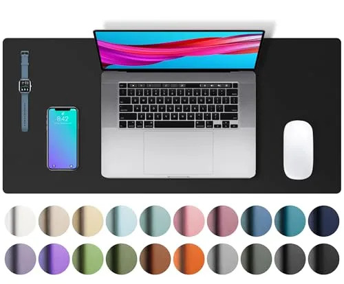 Aothia Schreibtischunterlage,Mauspad mit Leder und Rutchfeste Wildleder,Multifunktionales Office Mousepad Laptop Schreibunterlage,Tisch-Schutz Unterlage für Büro/Home(60cmx35cm, Schwarz)
