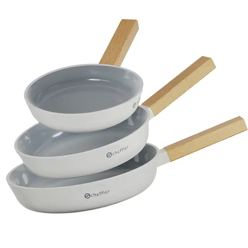 Pfannenset 3tlg 20/24/28cm mit Induktionsboden - Pfannenset für alle Herdarten mit doppelschichtiger keramischer Antihaftbeschichtung für gesundes Kochen und energiesparendes Braten. Ideal für eine stilvolle Küche!