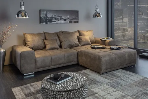 Riess-Ambiente Big-Sofa ELEGANCIA 285cm taupe - Big Sofa mit Federkern und Microfaserbezug, inkl. 7 Kissen für höchsten Komfort und stilvolles Design – ideal für entspannte Stunden in deinem Wohnzimmer.