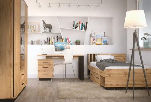 Komplettzimmer Jugendzimmer-Set Lamelo, 3-tlg. - Modernes Jugendzimmer-Set mit Kleiderschrank, 120er Bett und Schreibtisch, individuell wählbare Zusammenstellungen für jeden Raum.