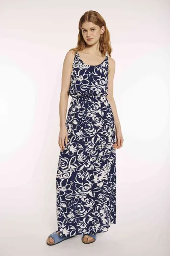 Maxikleid "LG V DR Do44ris" - Elegantes Sommerkleid in Gr. XXL (44) - Sommerkleider in trendigem navy flower Design, aus leichtem Webstoff für höchsten Tragekomfort und einen stilvollen Auftritt.
