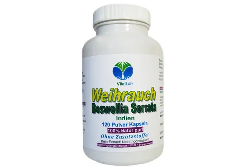 VitalLeben Weihrauch Boswellia Serrata Natur Pur Kein Extrakt ohne Zusatzstoffe Kapseln, 1 er Dose à 120 St., 64,8 g, Art. 26396-120