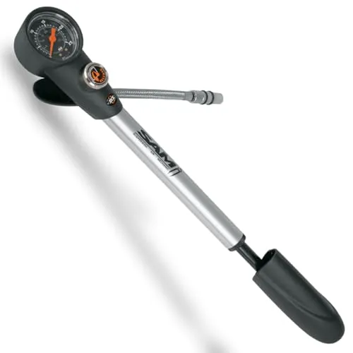 SKS GERMANY Luftpumpe SAM - Kompakte Dämpferpumpe mit Manometer - Luftpumpen: Hochwertige Dämpferpumpe mit integriertem Manometer, max. Druck 25 bar, ideal für präzise Luftdruckeinstellungen und tourentauglich.