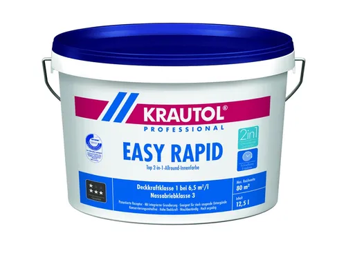 Krautol Wandfarbe Easy Rapid Weiß 12,5L - Schnelltrocknende Innenfarbe - Hochwertige Innenfarbe für Wände und Decken, schnell trocknend in nur 6 Stunden. Ergibt eine deckende, stumpfmatt-finish und ist einfach zu verarbeiten. Reichweite ca. 75 m² pro Gebinde.