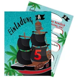 LIMONIA Einladungskarten Piraten zum 5. Kindergeburtstag Einladungen Karten Schiff Schatzsuche, Einladungskarten zum fünften Geburtstag mit Piraten für Kinder