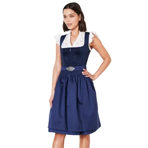 Krüger Dirndl Alisha – Elegantes Samt-Dirndl mit Schürze - Dirndl für Damen, 60cm knielang, aus hochwertigem Samt mit gemusterter Schürze und praktischen Taschen – ideal für Trachtenfeste und besondere Anlässe.