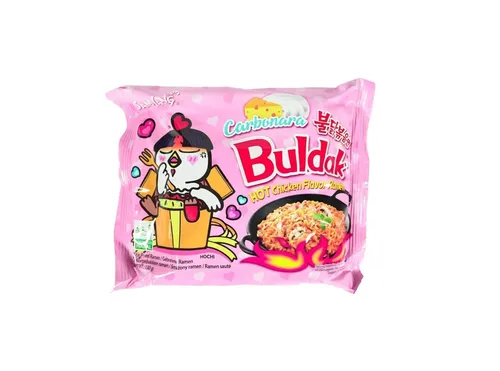 SamYang Buldak Carbonara Hot Chicken Flavour Instant Ramen 130g - Fertiggerichte mit cremigem Carbonara-Flavour und feuriger Schärfe – in nur wenigen Minuten zubereitet! Ein Muss für Ramen-Fans und Schärfeliebhaber!