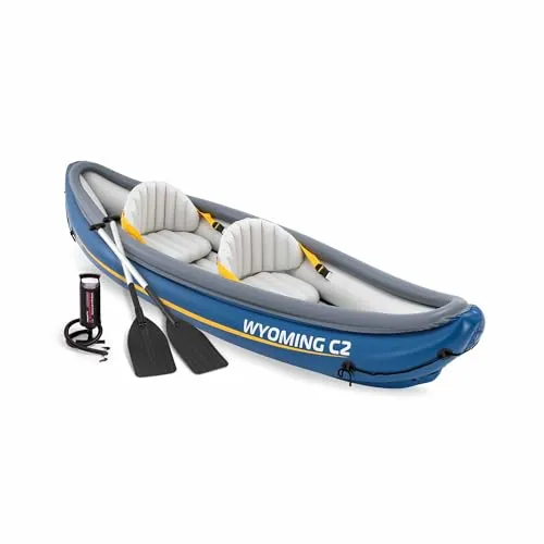 Intex Aufblasbares Kanu - Wasserspielzeug für 2 Personen, ideal für aktive Freizeitgestaltung auf dem Wasser. Mit Transportbeutel und Ruder, aus robustem PVC für langanhaltenden Spaß!