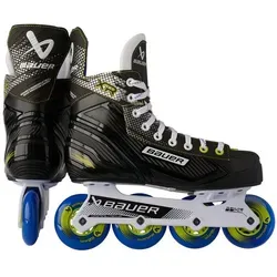 Bauer Hockey XR Inline-Skates für Kinder, Schwarz EU 40 1/2 - Unisex-Inlineskates mit hochwertigem Flexlite Chassis und ABEC-5 Kugellagern für reibungsloses Gleiten, ideal für sportliche Aktivitäten. Neues sportliches Design in Schwarz mit blauen und gelb-grünen Elementen.