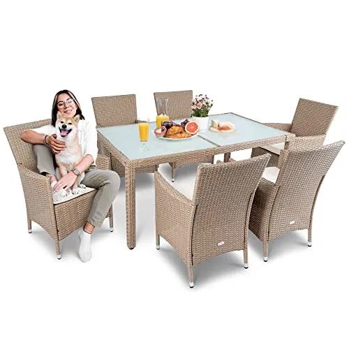 di volio Gartenmöbel-Set VERONA - Polyrattan Essgruppe mit Tisch und 6 Stühlen - Di volio Gartenmöbel Set VERONA für gemütliche Stunden im Freien. Dieses 7-teilige Set kombiniert stilvolles Design mit robustem Polyrattan und bietet hohen Sitzkomfort dank weicher, abnehmbarer Kissen. Ideal für Terrasse oder Balkon.