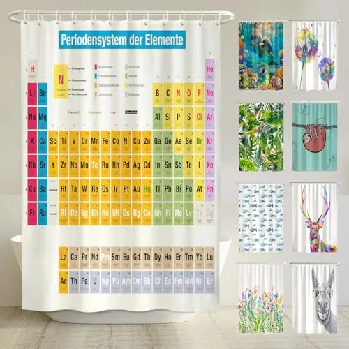arteneur® - Periodensystem Duschvorhang 200x220 - Duschvorhang aus 100% recyceltem Polyester, wasserdicht und mit antibakterieller Beschichtung für hygienische Sauberkeit. Inklusive 12 Ringe und E-Book für Pflege-Tipps.
