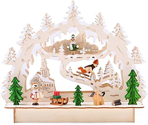 BRUBAKER 3D LED Lichterbogen - Winterlandschaft mit Kirche - Weihnachtlicher Zierschmuck, handbemalt mit LED-Beleuchtung für stimmungsvolle Festtagsatmosphäre. Ideal für Fenster und Sideboards, Maße: 27 x 24 x 8,7 cm.