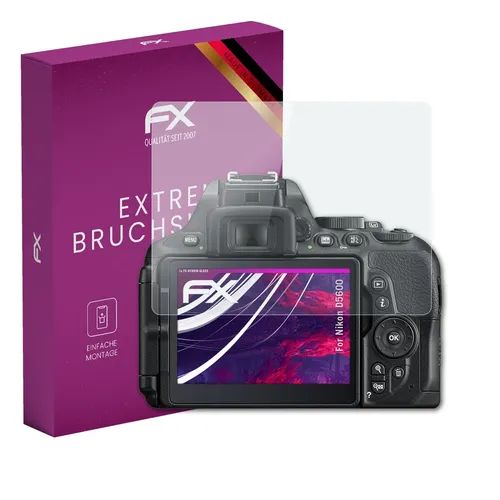 atFoliX Glasfolie kompatibel mit Nikon D5600 Panzerfolie, 9H Hybrid-Glass FX Schutzpanzer Folie