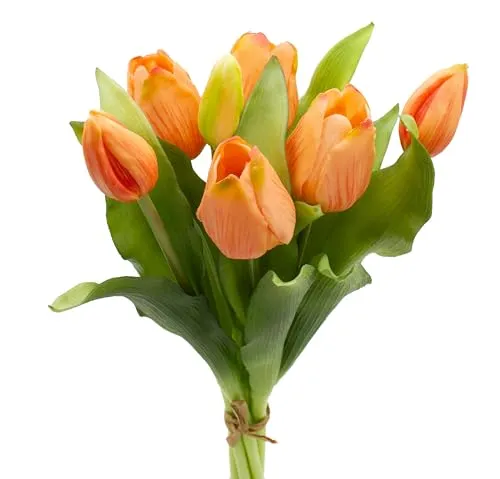 mucplants künstliche Tulpen Tulpenbündel mit 4 Tulpen und 3 Tulpenknospen real Touch (Pfirsich)