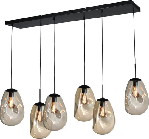 masterlight Pendelleuchte Lava 6-flammig Goldglas 130x35cm - Elegante Pendelleuchte Lava mit 6 Flammen in Goldglas, handgefertigt und ideal für stilvolle Wohnräume. Maximale Höhe von 165 cm für flexible Montageoptionen.